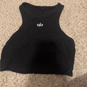 ALO Yoga Black Ribbed High-Neck Crop Top